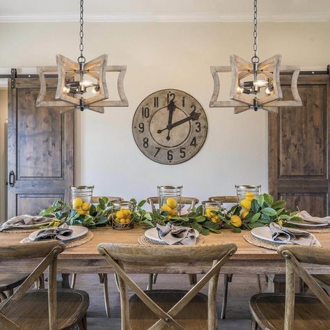 Bring the farmhouse style and rustic feel to your home decoration with this dining room chandelier. Light Above Kitchen Table, Dining Room Lantern, Modern Farmhouse Chandelier, Rustic Kitchen Island, Lantern Pendant Lighting, Farmhouse Light Fixtures, Island Dining, Rustic Dining Room, Farmhouse Chandelier