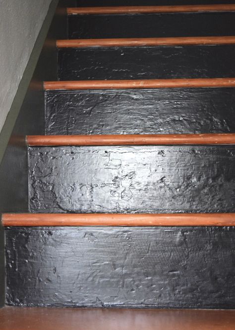 Painting the Stairway and Updating Electrical & HVAC | Land of Laurel Black Stair Risers, Painted Stair Risers, Crawl Space Door, Black Stairs, Painting Old, Top Of The Stairs, Square Windows, Old Bathroom, Painted Stairs