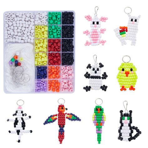 PRICES MAY VARY. [BEAD ANIMALS KEYCHAIN KIT]: The pony pets bead kit is themed in animals. You can use the pony beads kit to make parrot bird keychain, panda keychain, cow keychain, duck keychain, sheep keychain etc. Endless combinations pet beads kit will keep you entertained for hours at a time. [1 BOX 600+PCS BEADS KIT]: All the 8mm pony beads are packed in compartment plastic box, easy to select. You will receive 110pcs black pony beads, 200pcs white beads, 50pcs pink beads, 50pcs green bead Pony Bead Keychain Patterns Easy, Bead Animals Patterns, Keychain Duck, Bead Pets, Bird Keychain, Pony Bead Animals, Panda Keychain, Cow Keychain, Duck Keychain