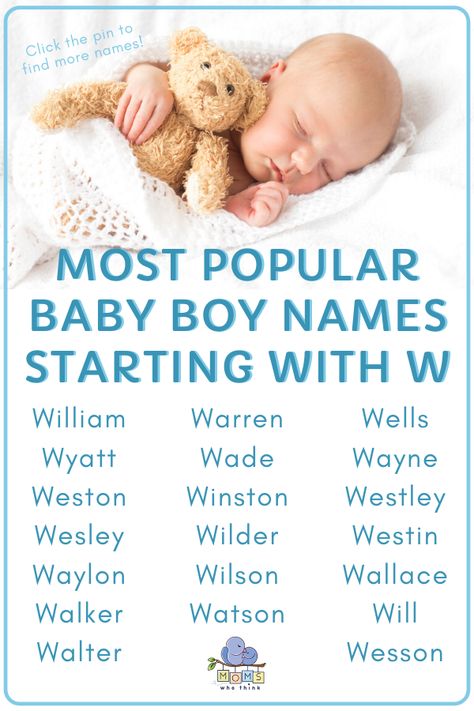 The most detailed list of popular & unique baby boy names starting with W. Discover hundreds of names for boys and boy middle names starting with the letter W along with the meanings and origin of each name! | baby w names ideas, baby boy w names #names #boynames #babyboynames #babynames #babyboy L Baby Boy Names, C Baby Boy Names, S Baby Boy Names, Name Of Baby Boy, Baby Boy Middle Names, First And Middle Names, Popular Baby Boy Names, Baby Boy Name List, Boy Middle Names