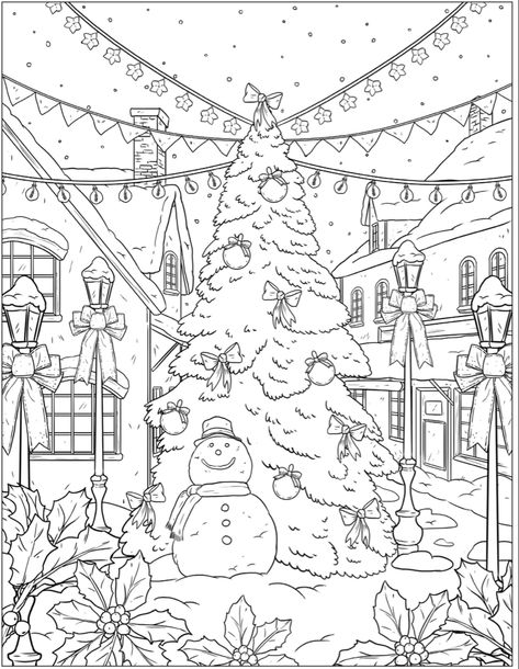 Aesthetic Coloring Pages Christmas, Winter Scene Coloring Pages, Preppy Christmas Coloring Pages, Coloring Pages Aesthetic Christmas, Christmas Drawing House, Aesthetic Christmas Coloring Pages, Christmas Coloring Pages Cute, Colouring Pages Christmas, Christmas Adult Coloring Pages