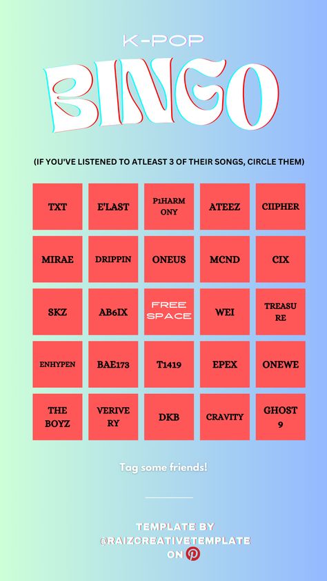 Bingo Challenge, Challenge Template, Bingo Template, E Last, Tag Your Friends, Kpop Boy, Instagram Story Ideas, K Pop Music, Post It