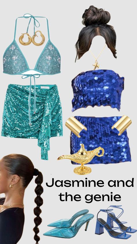 Jasmine and the genie halloween costume aladdin cute aesthetic Chel Costume Idea, Diy Jasmine Costume Women, Genie Costume For Women, Genie Halloween Costumes, Euphoria Halloween Costumes, Jasmine Costume Women, Genie Outfit, Jasmine Halloween Costume, Genie Costume