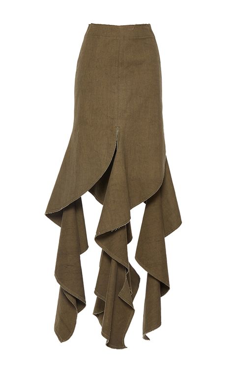 Long Spiral Skirt by J.W. ANDERSON for Preorder on Moda Operandi Interesting Skirt Designs, Unique Maxi Skirt, Asimetric Skirt, Skirt Silhouettes, Spiral Skirt, Unique Skirts Design, Brown Maxi Skirt, Long Brown Skirt, Long Cotton Skirt