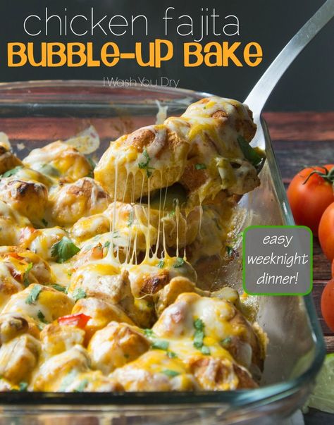 . Bubble Up Bake, Bubble Bake, Chicken Fajita Casserole, Taco Bake, Weeknight Dinner Recipes Easy, Chicken Fajita, Bubble Up, Yummy Casseroles, Weeknight Dinner Recipe