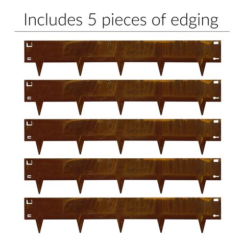 5in H x 39in W rustic press-and-go steel landscape edging (5-Pack) is ideal for lining walkways, flower beds and garden paths throughout your yard. The spiked garden edging provides easy installation with spiked "feet" that you simply press into the ground and hammer in further with a mallet if necessary. Rustic color blends in nicely with surroundings. Help keep garden beds and gravel pathways looking neat with the press-n-go metal landscape edging. IRONRIDGE 16.26-ft x 5-in 5-Pack Rustic Steel Metal Edging Landscape, Landscape Edging Ideas, Steel Landscape Edging, Steel Edging Landscape, Metal Garden Edging, Metal Landscape Edging, Yard Edging, Cactus Garden Landscaping, Cor Ten Steel