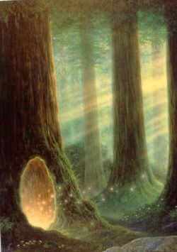 Druids Trees:  "Entrance into the Earth," by Gilbert WIlliams. Fairytale Art, Art Et Illustration, Ethereal Art, Fairy Art, Mandala Drawing, Fairy Land, Fairy Houses, Enchanted Forest, Fantasy Landscape