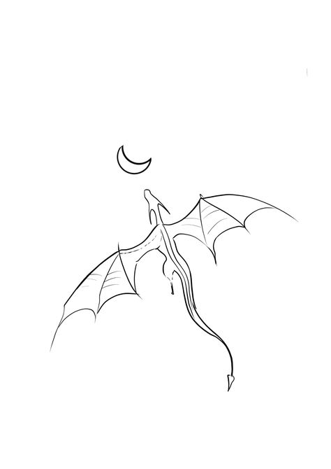 Dragon Sillouttes Flying, Dragon Illustration Simple, Simple Dragon Outline, Dragon Doodle Simple, Moon Dragon Tattoo, Small Dragon Drawing, Cute Dragon Drawing Easy, Geometric Dragon Tattoo, Dragon Outline Drawing