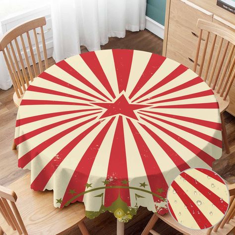 Tablecloth Round, Circus Carnival Party, Circus Decorations, Circus Wedding, Red Stars, Striped Table, Carnival Themes, Round Table Covers, Vintage Carnival