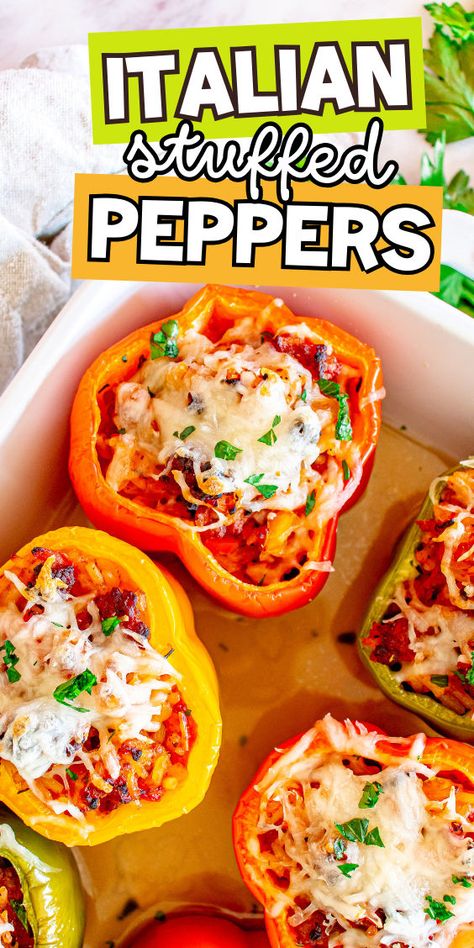 Colorful stuffed peppers recipe Stuffed Bell Pepers, Bell Pepper Colors, Stuffed Poblanos, Italian Stuffed Peppers, Stuffed Peppers Recipe, How To Make Lasagna, Easy To Cook Meals, Italian Comfort Food, Sweet Bell Peppers