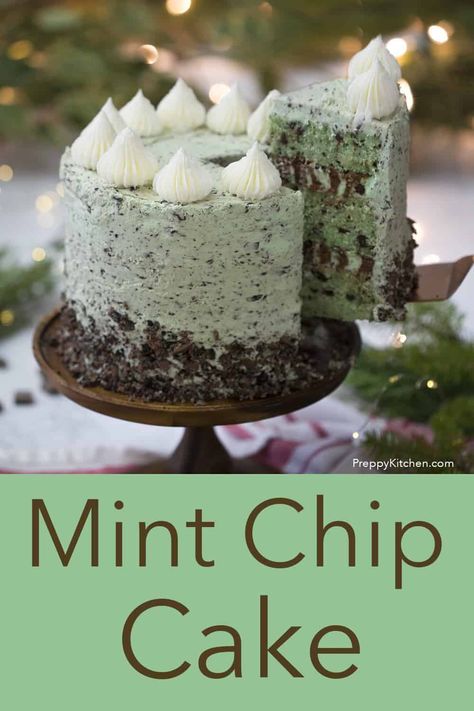 Two Tone Frosting, Mint Chip Cake, Mint Desserts, Mint Chocolate Cake, Mint Cake, Cake Wraps, Preppy Kitchen, Chocolate Chip Cake, Wedding Cake Recipe