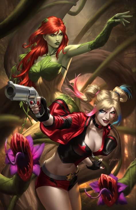 Harley Quinn and Poison Ivy #3 | Textless variant cover A by Ejikure Joker E Harley Quinn, Harley Quinn Poison Ivy, Der Joker, Harley Quinn Artwork, Gotham Girls, Harley Quinn Comic, Arte Dc Comics, Harley Quinn Art, Comics Girls