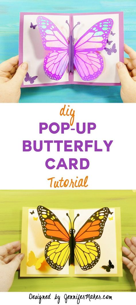 Free tutorial, files, and pattern to make a pop-up butterfly card! Diy Pop Up Cards, Diy Pop, Diy Butterfly, Butterfly Crafts, Cricut Cards, Card Making Tutorials, Fancy Fold Cards, Card Tutorial, Birthday Cards Diy