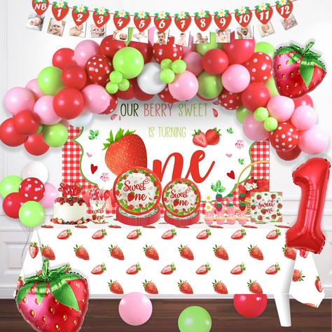 PRICES MAY VARY. 🍓 BERRY SWEET ONE PARTY – Your berry sweet is turning one! A fruity-themed party is bright and colorful to celebrate this big day. These strawberry-themed details would be a hit with both you and your sweetie. Your berry will enjoy this yummy and funny vibe. This day will surely be a HAPPY DAY for your little berry! 👑 BERRY FIRST BITHDAY PARTY DECORATIONS INCLUDES - 50 x 12’ latex balloons | 10 x 5’ latex balloons | 3 x foil balloons | 1 x backdrop | 1 x banner | 1 x tableclot Berry First Birthday Party, Strawberry 1st Birthday, Sweet One Birthday, 1st Birthday Girl Decorations, Berry First Birthday, First Birthday Party Decorations, Girl Birthday Decorations, Cake Banner Topper, 1st Birthday Decorations