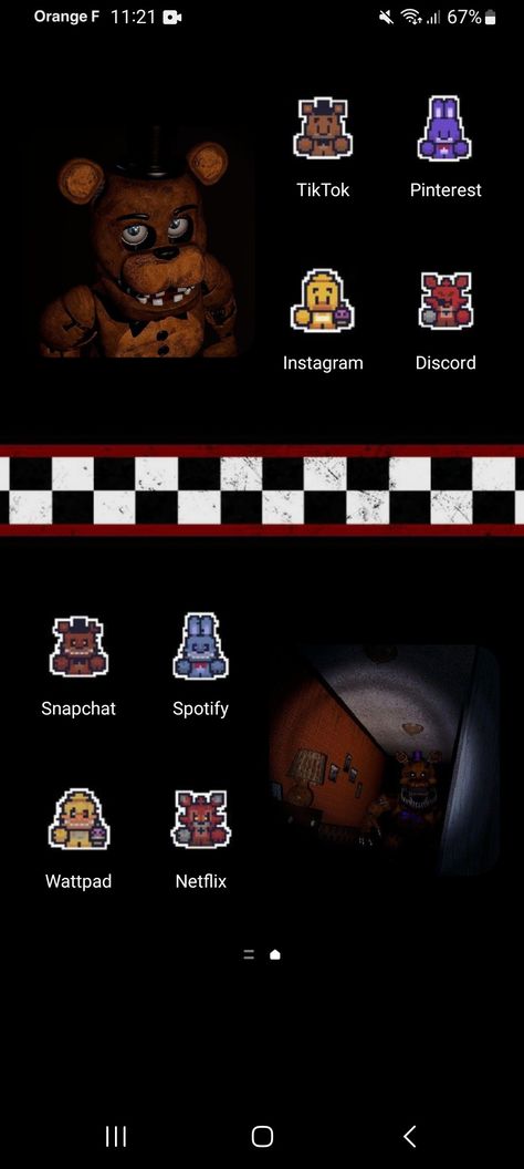 Fnaf Themed Wallpaper, Iphone Widget Ideas Aesthetic, Fnaf Widgets Ideas, Fnaf Phone Layout, Fnaf Iphone Layout, Fnaf Themed Phone, Resident Evil Phone Layout, Fnaf App Icon Pixel, Fnaf Phone Theme