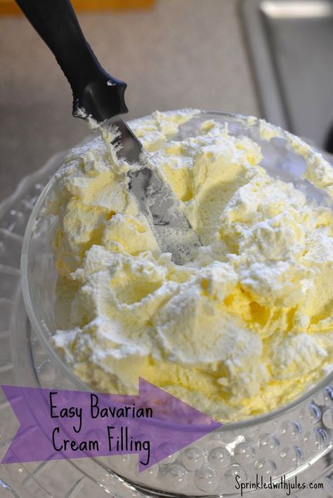 Easy Bavarian Cream Filling! So simple to make, but it makes your cake so much better! Sprinkled With Jules Easy Bavarian Cream Filling, Easy Bavarian Cream, Cream Cake Filling, Bavarian Cream Cake, Bavarian Cream Filling, Cream Filling Recipe, Cake Filling Recipes, Bavarian Cream, Cake Filling