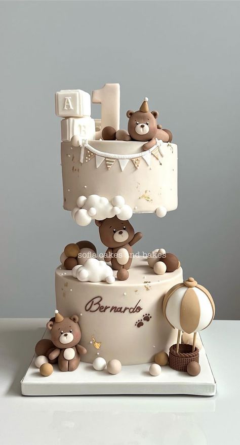 Bear Smash Cake 1st Birthdays, Baby Boy 1st Birthday Cake Ideas, Bear Themed Baby Shower Cake, Beary First Birthday Cake, 1st Bday Cake For Boy, Bear Cake Design, Teletubbies Cake, Baby Cake Design, Teddy Bear Birthday Cake