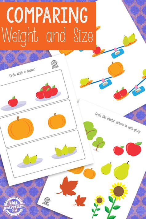 Comparing Weight and Height Printable Free Kindergarten Worksheets, Kindergarten Printables, Elementary Activities, Printable Activities For Kids, Education Motivation, Education Quotes For Teachers, Kindergarten Art, Preschool Printables, Math Videos