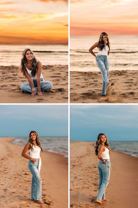 Summer Senior Pictures | Senior Photos | Lake Senior Pictures | Beach Senior Pictures | Lake Michigan | Water | Sunset Senior Photos | Senior Picture Ideas | Senior Picture Outfits | What to Wear | Pose Inspo | Grand Rapids | Grand Haven | Saugatuck | Holland | Ludington | Michigan | Candid | Fun | Casual Outfit | Maine Senior Pictures, Senior Picture Setting Ideas, Senior Sunset Outfits, Photos In Water Ideas, Senior Photo Beach Outfits, 40th Bday Photo Shoot Ideas Beach, Cute Beach Photo Ideas Instagram, Mid Day Photoshoot, Cute Picture Outfits