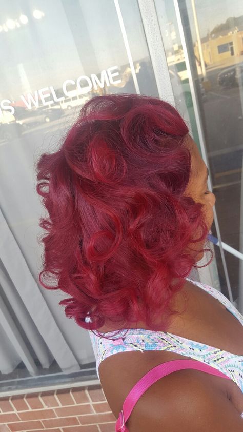 Red hair silk press naturalhair #joico Dyed Hair Silk Press, Silk Press Red Hair, Red Hair Silk Press, Ruby Red Hair Color On Black Women, Red Silk Press, Red Silk Press Natural Hair, Red Natural Hair Black Women, Dye Hairstyles, Long Hair Ponytail Styles