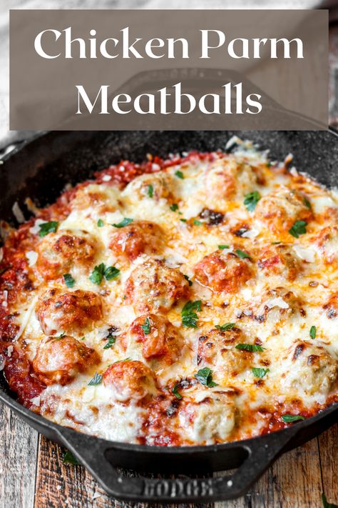 Chicken Meatball Parmesan Bake, Mozzarella Chicken Meatballs, Chicken Meatballs And Spaghetti, Chicken Parm Meatballs Crockpot, Chicken Meatballs With Pasta, Chicken Meatball Meal Ideas, Dishes With Meatballs Dinners, Mozzarella Stuffed Chicken Meatballs, Chicken Parm Meatballs Healthy