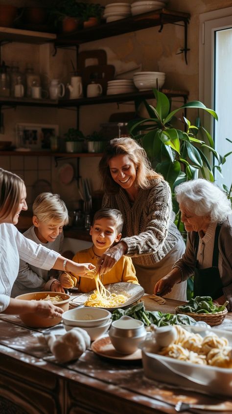 Family Cooking Together: A multigenerational family enjoys a bonding moment while preparing a meal together in a cozy kitchen. #family #cooking #kitchen #multigenerational #meal #aiart #aiphoto #stockcake ⬇️ Download and 📝 Prompt 👉 https://ayr.app/l/QVzr Baking With Family, Cooking With Partner, Family Cooking Photography, Family Dinner Photoshoot, Family Dinner Aesthetic Home, Family Meal Aesthetic, Kitchen Family Photoshoot, Cooking With Husband, Familie Aesthetic