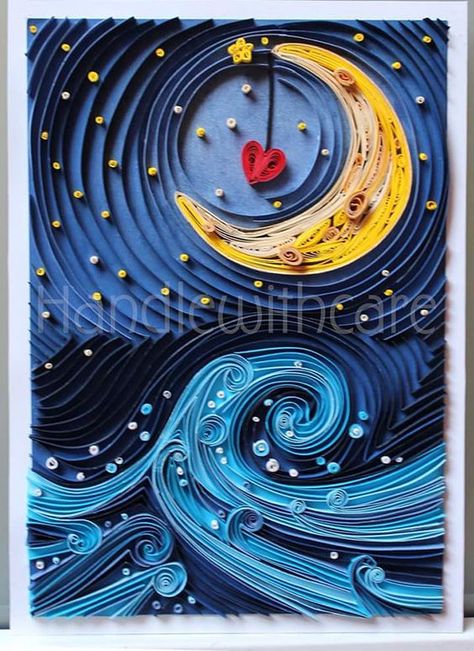 Paper quilling moon Arte Quilling, Paper Quilling Tutorial, Quilling Work, Desain Quilling, Quilled Paper Art, Quilled Creations, Quilling Tutorial, 3d Quilling, Quilling Craft