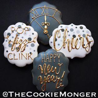 The CookieMonger - Happy New Year!!! Wishing you peace, love and happiness in 2018! #TheCookieMonger #cookies #newyear #newyearseve #2018 #cheers #popfizzclink #happynewyear #instagram #instagood #instayum #instacookies #midnight #icedcookies #royalicing | Facebook Holiday Cookies Decorated, Word Cookies, No Bake Sugar Cookies, Peace Love And Happiness, New Year's Desserts, New Years Cookies, Decorated Cookies Tutorial, New Year's Cake, New Year's Eve Recipes