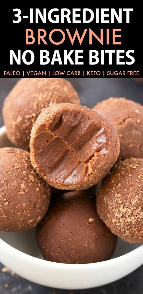 No Bake Brownie Bites, 3 Ingredient Brownies, Homemade Brownies Easy, Desserts Keto, Breakfast Low Carb, Postre Keto, Low Carb Snack, Low Carb Diets, Vegan Sugar