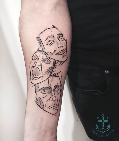 101 Amazing Drama Face Tattoo Ideas That Will Blow Your Mind! | Outsons | Men's Fashion Tips And Style Guide For 2020 Drama Face Tattoo, Face Tattoo Ideas, Scary Tattoos, Inspiration Tattoos, Tato Lengan, Mask Tattoo, Cool Tattoos For Guys, Cool Small Tattoos, Small Tattoos For Guys