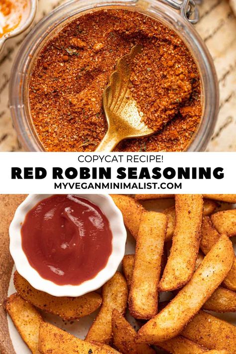 Meet the beloved Red Robin seasoning - a savory blend of spices that's so versatile you can use it on almost all savory dishes. Made using simple ingredients in under 5 minutes. What you need to know about this recipe is that it tastes almost exactly like the real deal from Red Robin restaurant. However, you can enjoy it in the comfort of your home. Sprinkle some of this Red Robin seasoning magic onto your favorite comfort food and enjoy a flavor-packed meal with little effort Red Robin Burgers Recipes, Red Robin Fry Seasoning, Red Robin Seasoning Recipe, Red Robin Sauce, How To Make Fries, Red Robin Seasoning, Red Robin Burgers, Red Robin Restaurant, Red Robbin