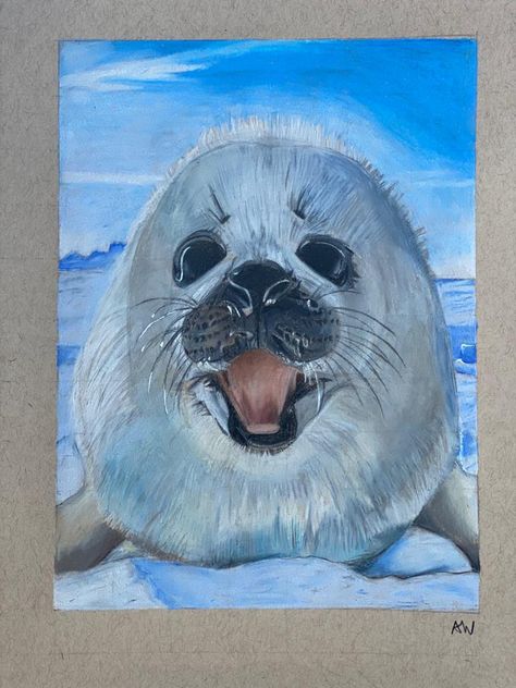 Baby Seal Drawing, Seal Drawing, Harp Seal, Baby Seal, Cute Paintings, Painting Art Projects, Painting Art, New Baby, Drawing Sketches