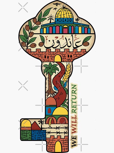 "Palestinian Key of Return, Palestine Freedom Human Rights Support Design" Sticker by QualiTshirt | Redbubble Palstaines Art, Palastain Art, Watermelon Illustration, Art Deco Painting, Greeting Card Art, Easy Canvas Art, Islamic Artwork, Graphic Tshirt Design, Support Design