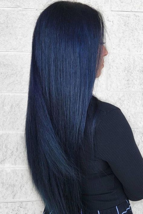 Spring Hair Ideas, Black Hairstyle Ideas, Midnight Blue Hair, Blue Black Hair Color, Spring Hair Color Trends, Hair Colors To Try, Black Hairstyle, Blue Black Hair, Dark Blue Hair