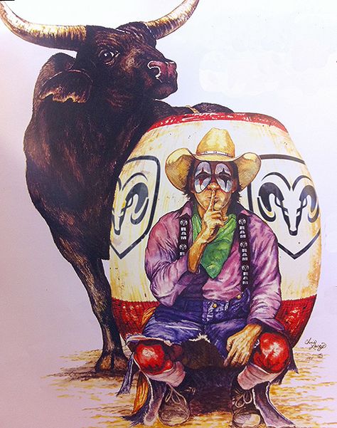 One smart Rodeo clown! Rodeo Clown Drawing, Bull Riding Drawing, Rodeo Art Ideas, Rodeo Signs, Rodeo Painting, Pbr Bull Riding, Rodeo Clown, Rodeo Art, Rodeo Poster