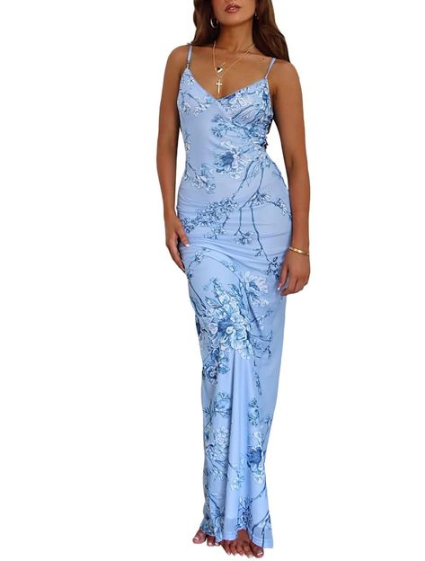 Maxi Bodycon Formal Dress, Light Blue Dress Black Women, Beach Vacation Fits, Long Hoco Dress, Cute Amazon Dresses, Dresses With Butterflies, Pastel Blue Prom Dress, Long Birthday Dress, Long Dress Y2k