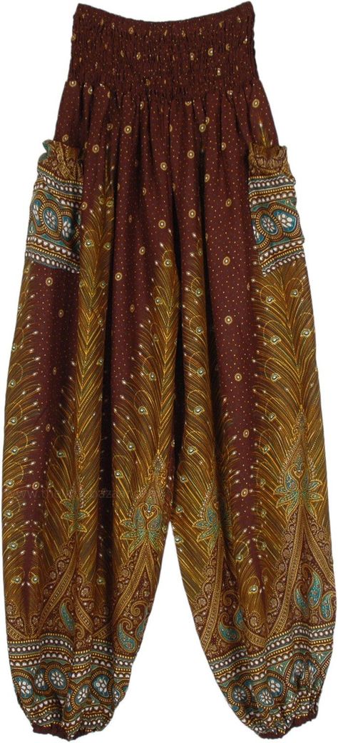 495dabfd0ca768a3c3abd672079f48b6desc52232062ri Herum Pants, Fantasy Pants, Harem Pants Outfit, Pagan Clothing, Thai Pants, Brown Clothing, Beach Bohemian, Pants Pocket, Hippie Clothes