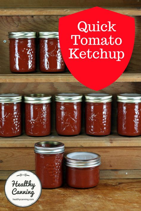 Quick Tomato Ketchup - Healthy Canning Quick Ketchup Recipe, Catsup Recipe, Diy Ketchup, Homemade Tomato Ketchup, Tomato Ketchup Recipe, Healthy Canning, Homemade Ketchup Recipes, Pressure Canning Recipes, Ketchup Recipe