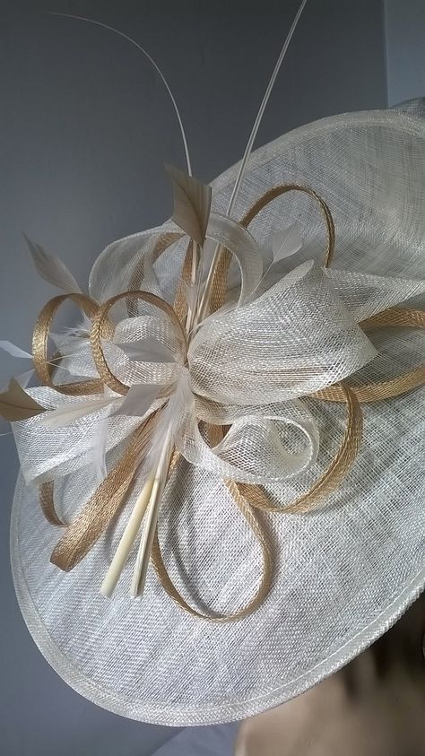 Sophia..Ivory with pale gold Hatinator..Stunning Sinamay | Etsy Sinamay Fascinator, Sinamay Hats, Feather Fascinators, Fascinator Hat, Metal Headbands, Pale Gold, Fascinator Hats, Champagne Color, Color Swatches