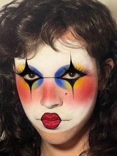 80s Clown Makeup, Artistic Clown Makeup, Black White And Red Clown Makeup, 70s Clown Makeup, Abstract Clown Makeup, Beautiful Clown Makeup, White Face Clown Makeup, Editorial Clown Makeup, Yellow Clown Makeup