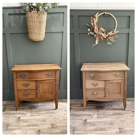 Oak Furniture Redo, Vintage Furniture Painting, Refinishing Wood Dresser, How To Strip Wood With Oven Cleaner, Paint Removal With Oven Cleaner, Restained Wood Dresser, Strip Wood With Oven Cleaner, Oven Off Furniture, Oven Spray To Strip Furniture