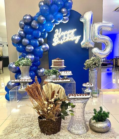 Boys 15 Birthday Party Ideas, Balloon Decoration For Birthday, Baby Boy Birthday Decoration, Baby Boy Balloons, 15th Birthday Party Ideas, Boy Birthday Decorations, Its A Boy Balloons, Party At Home, Birthday Balloon Decorations