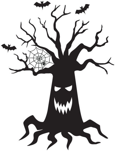 Haunted Tree Silhouette, Halloween Decorations Drawings, Spooky Trees For Halloween, Halloween Clipart Black And White, Halloween Spooky Tree, Halloween Doors, Scary Tree, Halloween Scary Face, Halloween Cricut