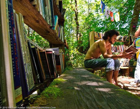 Library (outside!) at the Oregon Country Fair Rob Core, Library Outside, Reading Books Aesthetic, Reading Place, Oregon Country Fair, Pendleton Round Up, Downtown Spokane, Silver Falls State Park, Lake Union