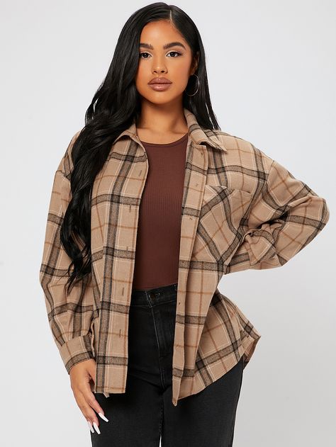 Plaid Shirt Outfit Summer, Plaid Shirt Outfits, Trendy Summer Outfits, Women Blouses, Plaid Fashion, Long Sleeve Plaid, Baddie Outfits Casual, Plaid Flannel Shirt, Hot Outfits