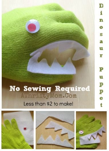 Easy Sew Dinosaur, Dinosaur Puppet Diy, Glove Puppets Diy, Glove Crafts, Puppets To Make, Dinosaur Hand Puppet, Diy Puppets, Crafts Dinosaur, Puppet Diy