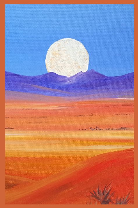 Follow the easy step by step painting video tutorial to create your own unique landscape painting. This video is suitable for beginners and is an easy simple acrylic painting tutorial. #acrylicpainting #painting #canvaspainting how to paint a landscape/desert landscape painting/painting tutorial for beginners/painting lessons/youtube painting/online art tutorials/online art videos/painting videos/relaxing painting videos/satisfying painting videos/learn to paint from home/painting ideas Easy Nature Painting Tutorial, Painting Ideas Easy Simple Landscape, Desert Landscape Drawing Simple, Pejzazi Art Easy, Acrylic Painting Ideas For Beginners Landscapes, Desert Acrylic Painting Ideas, Landscape Simple Painting, Desert Sunset Painting Easy, Simple Acrylic Paintings Landscape Easy