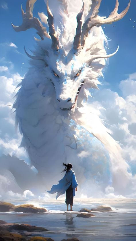 Creature Fantasy, Dragon Artwork Fantasy, Japon Illustration, 다크 판타지, White Dragon, Fantasy Creatures Art, Dragon Artwork, Mythical Creatures Art, Cool Wallpapers Art