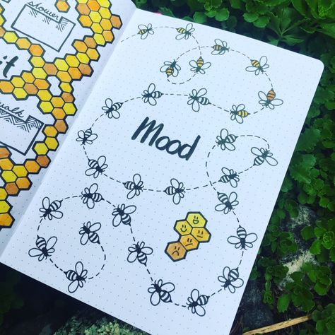 Great bee theme for a mood tracker for a bullet journal #moodtracker #bulletjournal #bujotracker #honeybee Journal Mood Tracker Ideas, Mood Tracker Ideas, Bullet Journal Calendrier, Journal D'inspiration, Bullet Journal Mood Tracker, Journal Mood Tracker, Journal Guide, Minimalist Bullet Journal, Tracker Ideas