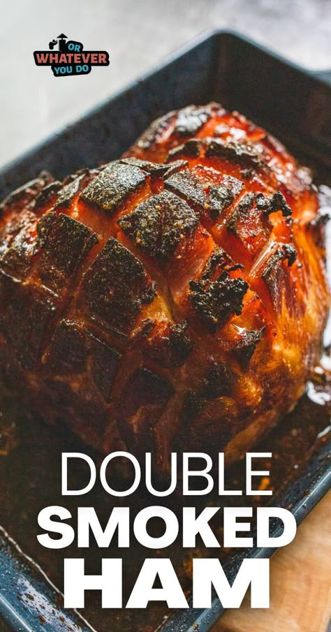 My Traeger Smoked Ham is going to feed your whole family for days and the easy maple glaze goes on at the end. This simple ham recipe is double-smoked to bring out all the best flavors of your favorite cut of pork. Treager Smoked Ham Recipes, Ham In Smoker Recipe, Pellet Grill Ham Recipe, Traeger Smoked Ham Recipes, Traeger Smoked Ham, Ham On Traeger Grill, Pellet Smoker Ham Recipes, Double Smoked Ham Recipes, Double Smoked Ham On Pellet Grill